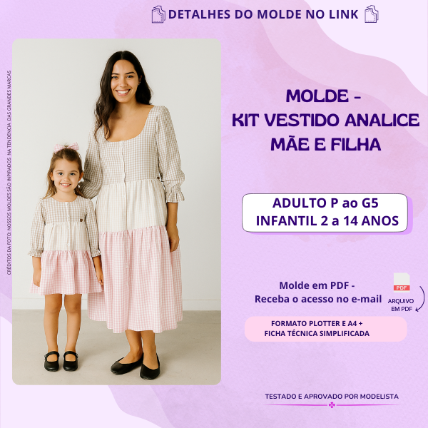 Kit Vestido Analice Mãe e Filha(P ao G5 e 2 A 14 ANOS)