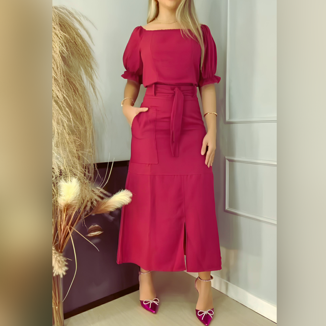 Conjunto Blusa Princesa e Saia Midi com Laço (38 ao 46)