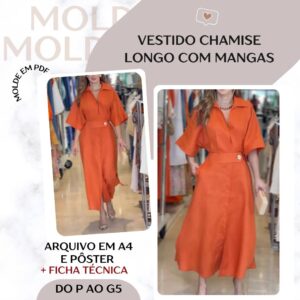 Vestido Chamise Longo com Mangas(P ao G5)